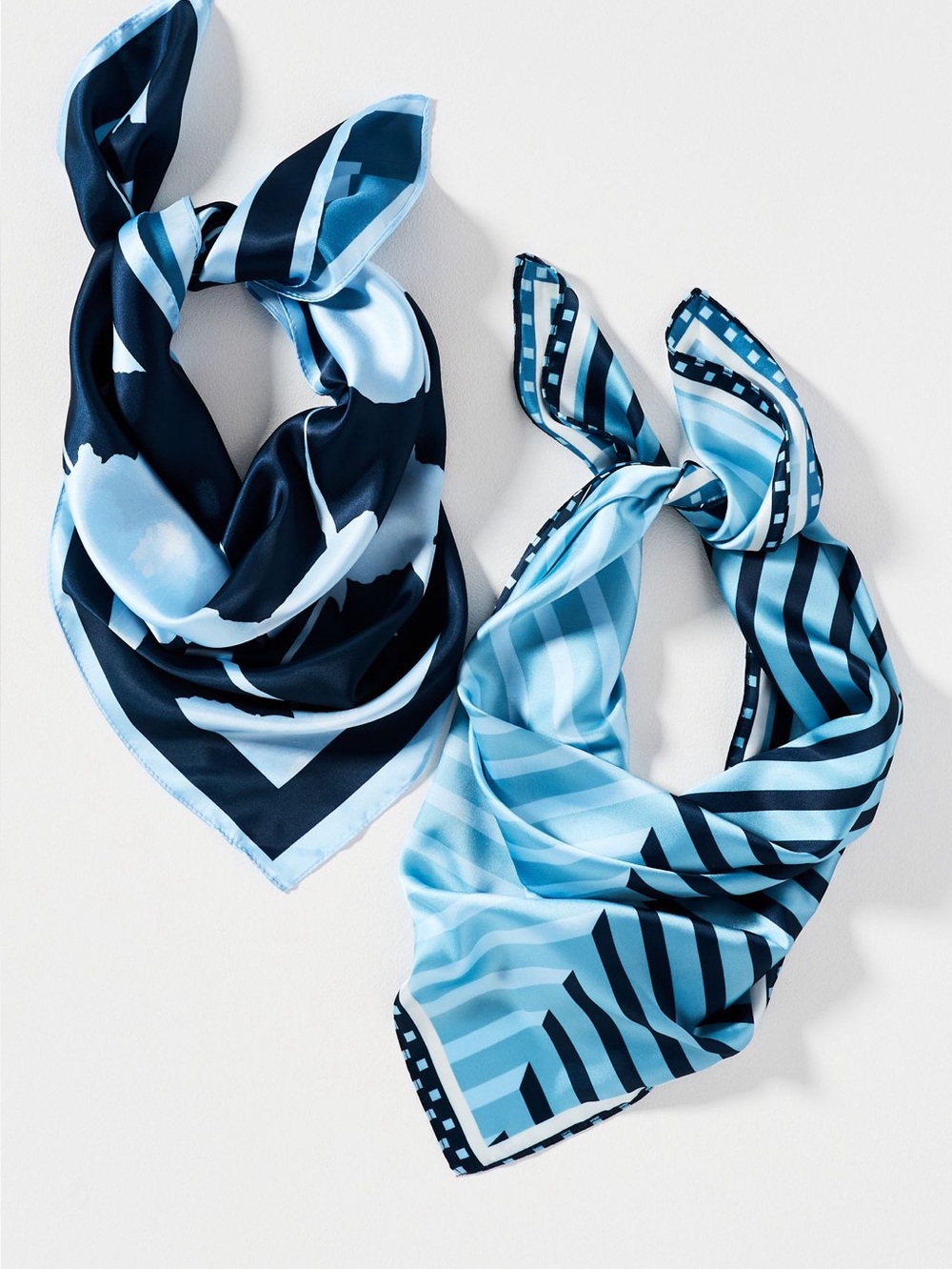 Anthropologie Silky Scarf Bag Head Hair Scarves New Navy Blue Stripe Floral